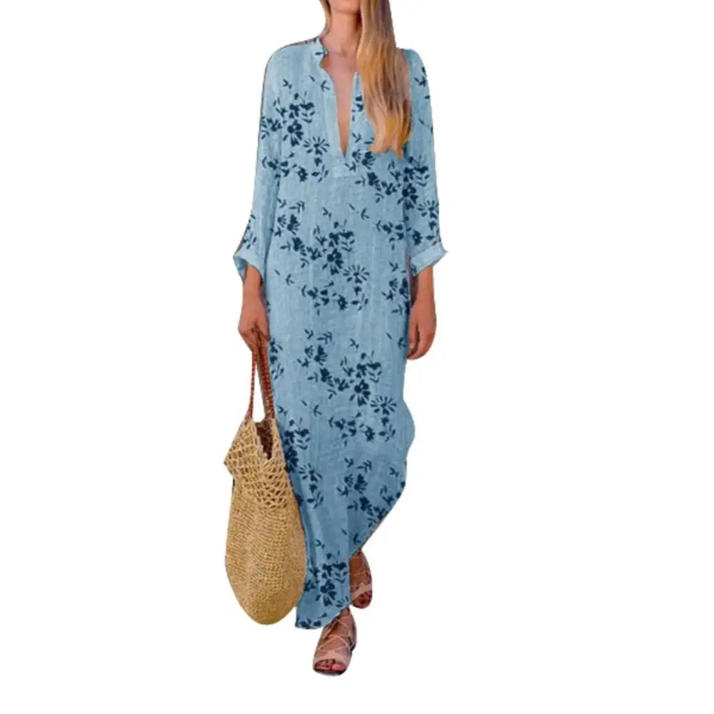 2024 Spring Casual V-Neck Slit Maxi Tunic Boho Dress