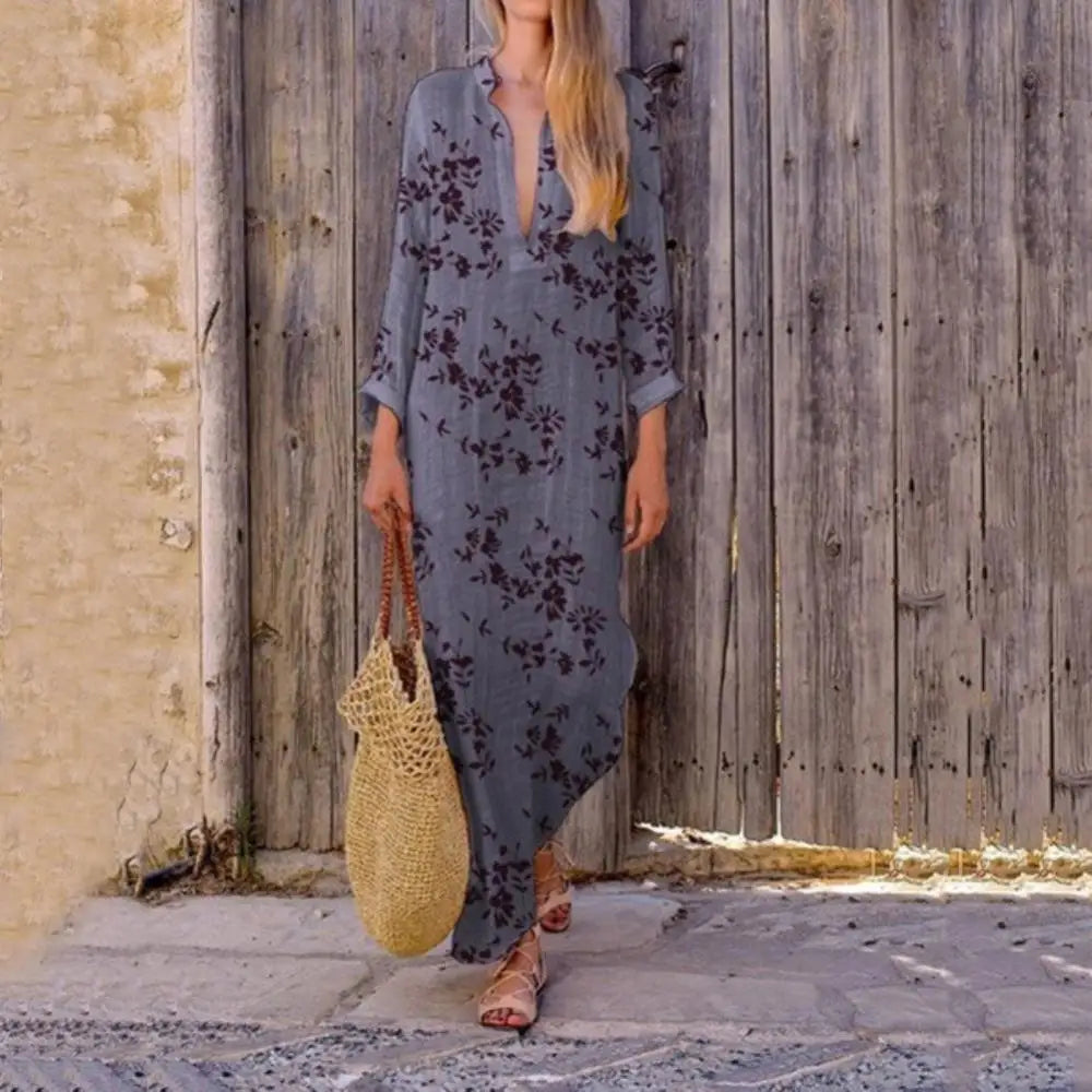 2024 Spring Casual V-Neck Slit Maxi Tunic Boho Dress