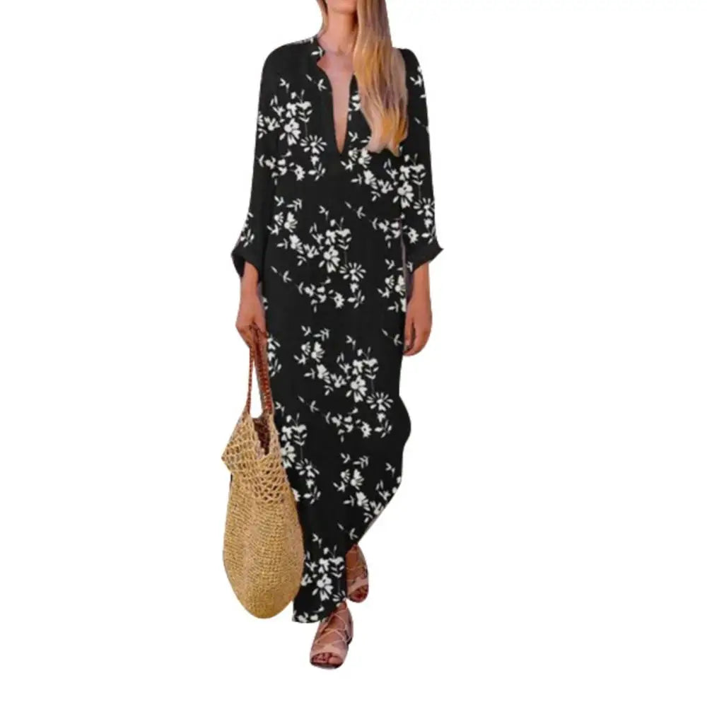 2024 Spring Casual V-Neck Slit Maxi Tunic Boho Dress