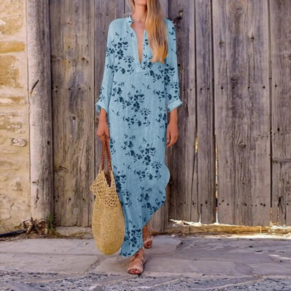 2024 Spring Casual V-Neck Slit Maxi Tunic Boho Dress