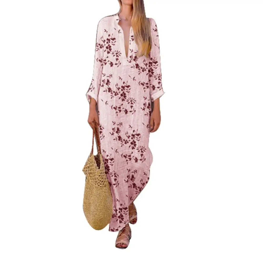 2024 Spring Casual V-Neck Slit Maxi Tunic Boho Dress