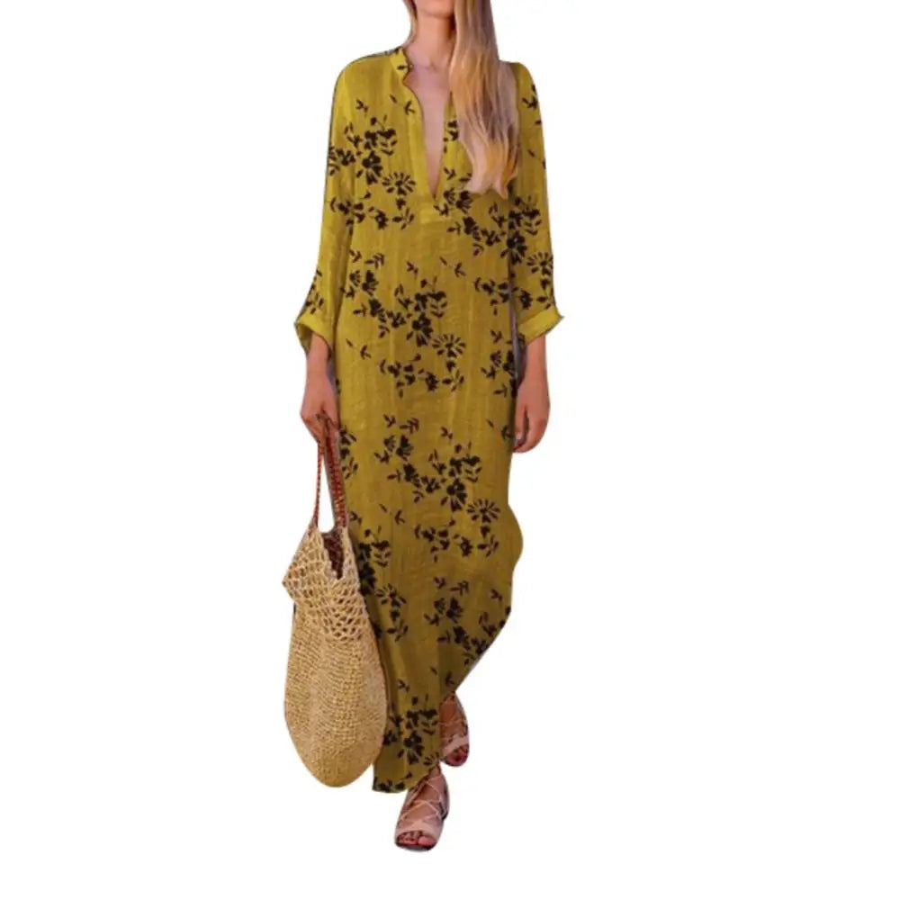 2024 Spring Casual V-Neck Slit Maxi Tunic Boho Dress