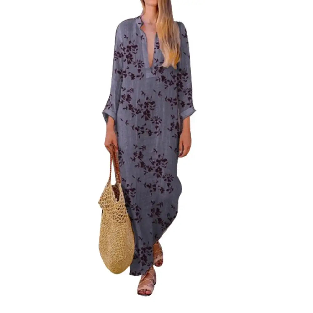 2024 Spring Casual V-Neck Slit Maxi Tunic Boho Dress