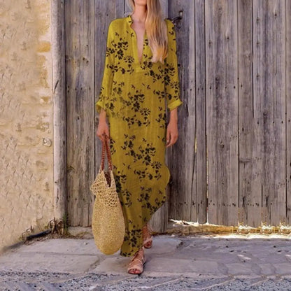 2024 Spring Casual V-Neck Slit Maxi Tunic Boho Dress