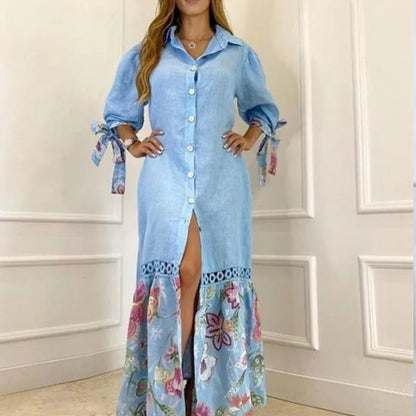 2024 Elegant Lantern Sleeve Fashion Sundress Maxi Boho Dress