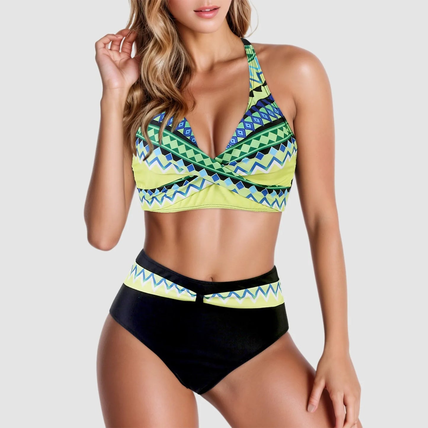 Fashion Printed High Waist New Split Pool Sexy Bikini Sets