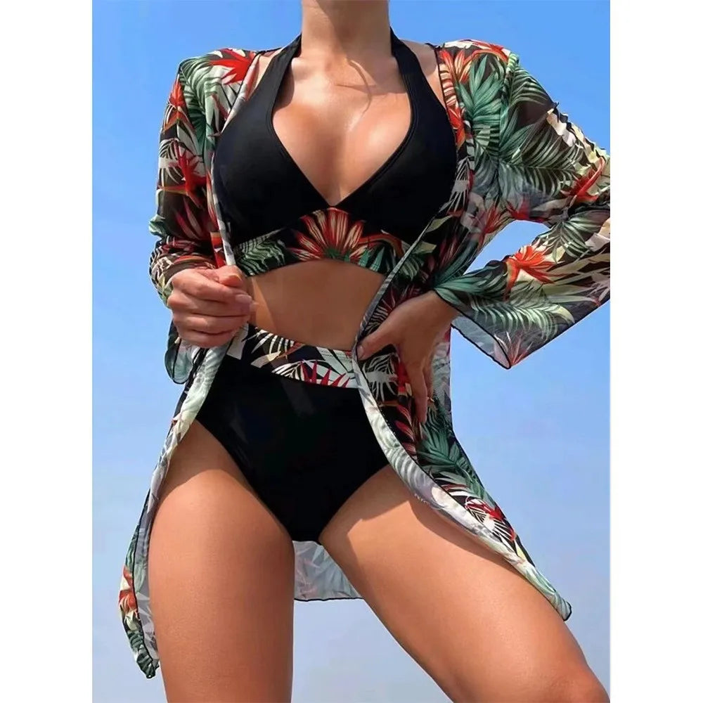 2024 Halter Print Bikini High Waist Basic Swimsuits