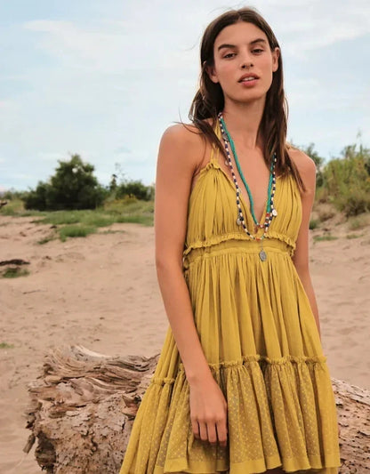 2024 Summer Deep V Sexy Beach Holiday Casual Boho Dress