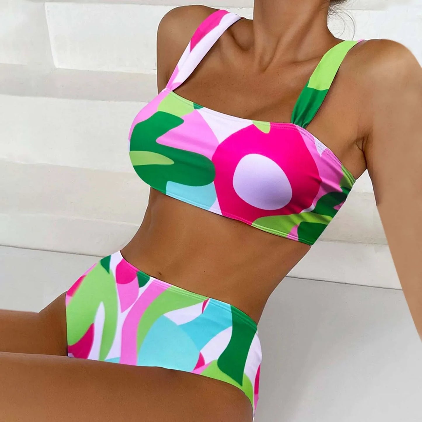 Tie Dye High Waisted Two Piece Brazilian Biquini Beachwear Bikini Sets