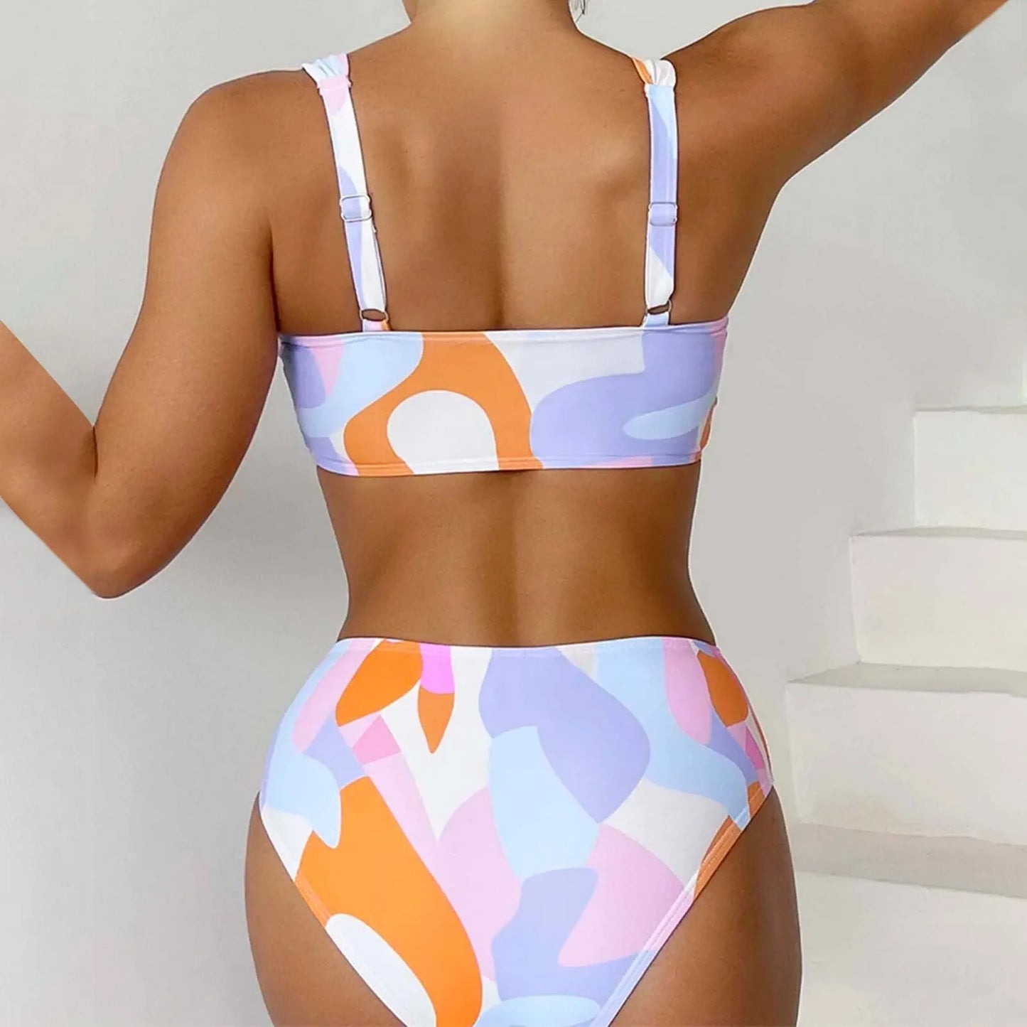 Tie Dye High Waisted Two Piece Brazilian Biquini Beachwear Bikini Sets