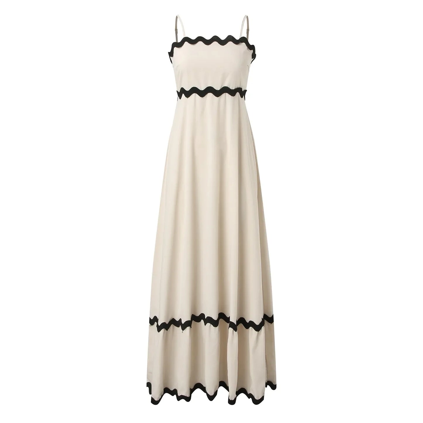 Holiday Long Spaghetti Strap High Waist Sleeveless A-Line Party Dress