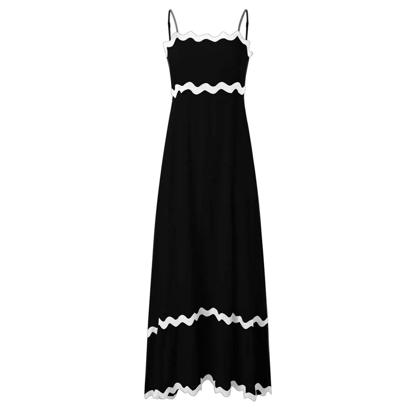 Holiday Long Spaghetti Strap High Waist Sleeveless A-Line Party Dress