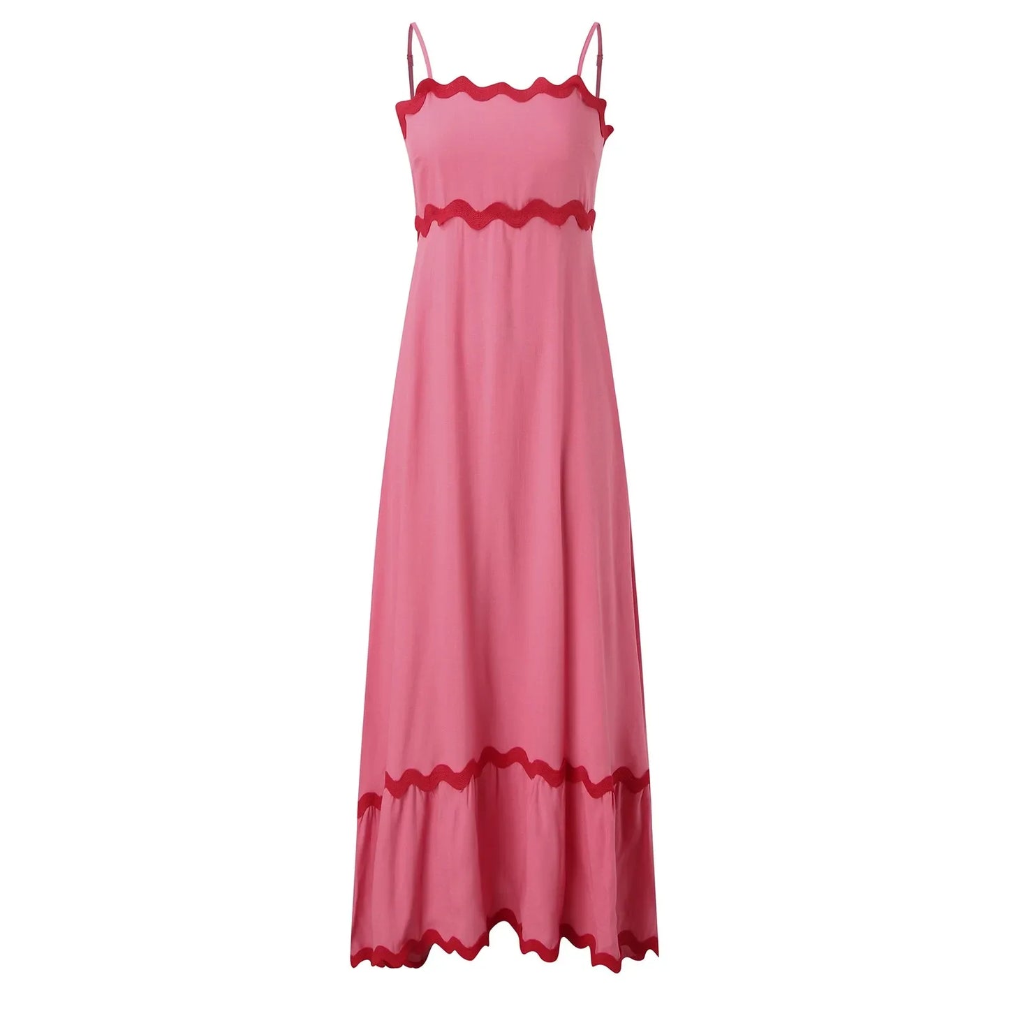 Holiday Long Spaghetti Strap High Waist Sleeveless A-Line Party Dress