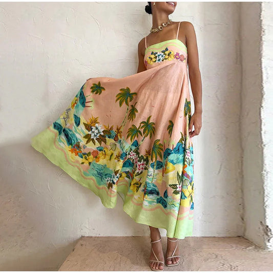 2024 Floral Sleeveless Tube Top Maxi Boho Dress