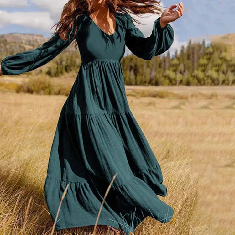 2024 High-Quality Plus Size Long Sleeve Boho Dress