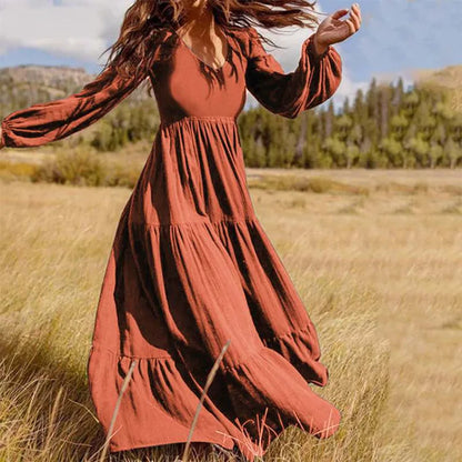 2024 High-Quality Plus Size Long Sleeve Boho Dress