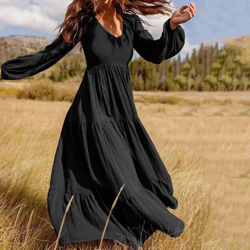 2024 High-Quality Plus Size Long Sleeve Boho Dress