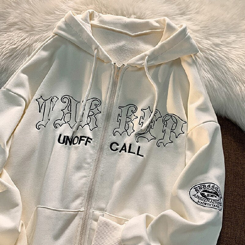 Letter Print Zip Up Hoodies