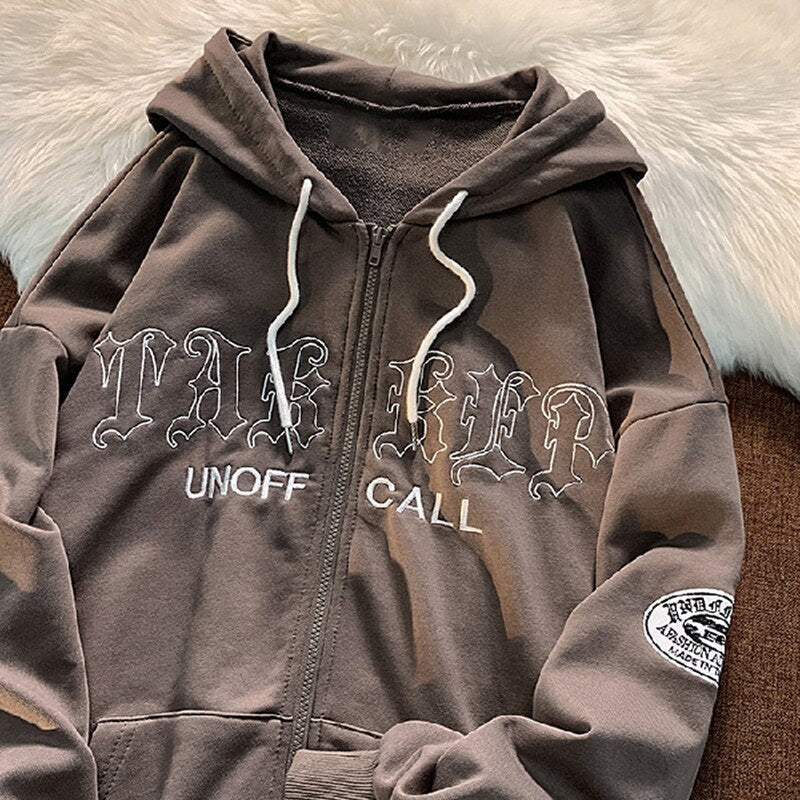 Letter Print Zip Up Hoodies