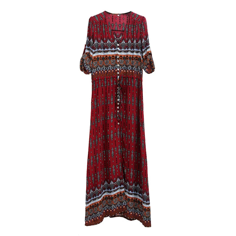 New  Chic  Floral Print  Maxi  Long  V-neck  Hippie  Casual  Bohemia  XXXL Boho Dress