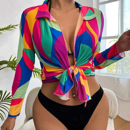 New Beach Cover Up Sexy Loose Fit Plus Size Cropped Swimwear Bikini Sets