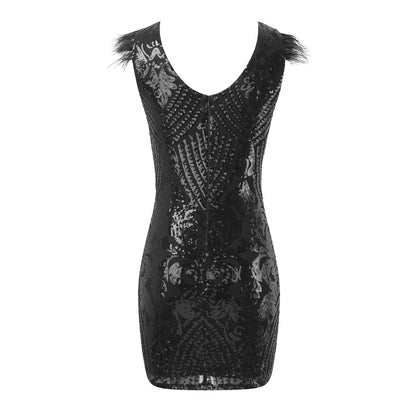 Deep V Neck Short Cocktail Party Sequin Fashion Slim Fitting Bodycon Mini Dress