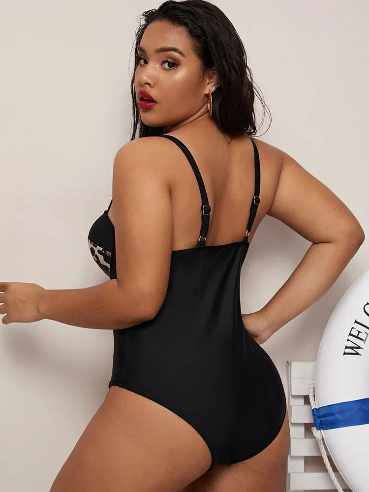 2024 Trendy One-Piece Leopard Print Plus Size Swimsuits