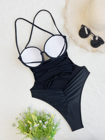 2024 New Sexy High Cut Out Push Up Basic Swimsuits