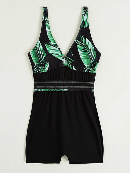 2024 Vibrant Leafy Sporty Floral Basic Swimsuits