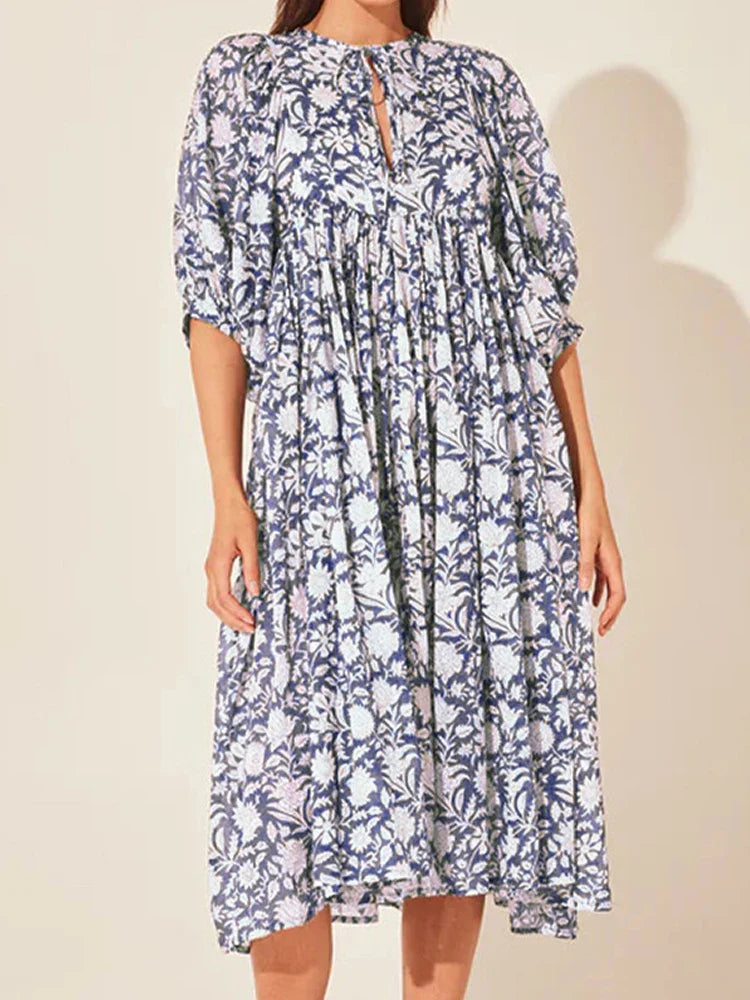 2024 Oversized Elegant Floral Printed Fashion Lantern Sleeve Boho Dress