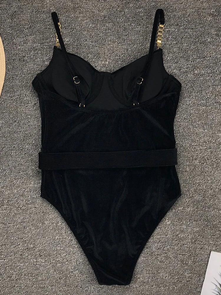 2024 Push Up Slimming Rib Black Basic Swimsuits