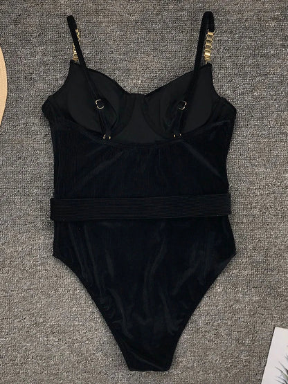 2024 Push Up Slimming Rib Black Basic Swimsuits