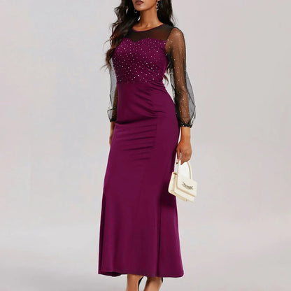 Round Neck See-Through Lantern Sleeves Sheath Fashion Party Elegant Luxury Dress