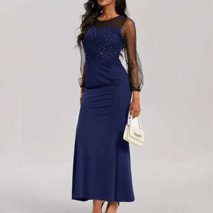 Round Neck See-Through Lantern Sleeves Sheath Fashion Party Elegant Luxury Dress