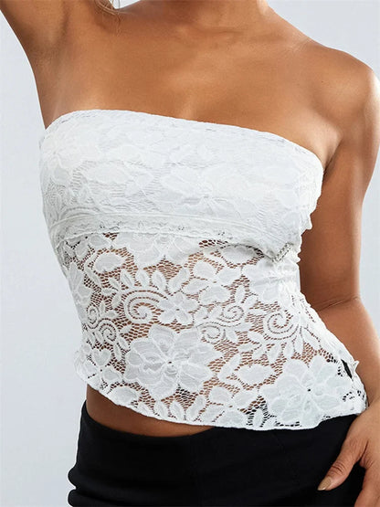 2024 Sexy Summer Fashion Tube Sleeveless Lace Floral Bustiers Irregular Hem Corsets Mini Vest  Crop Tops