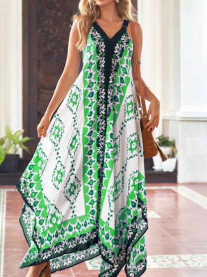 2024 Fashion Print Loose Straps Sexy Long Boho Dress