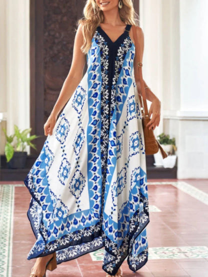 2024 Fashion Print Loose Straps Sexy Long Boho Dress