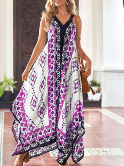 2024 Fashion Print Loose Straps Sexy Long Boho Dress