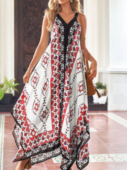 2024 Fashion Print Loose Straps Sexy Long Boho Dress