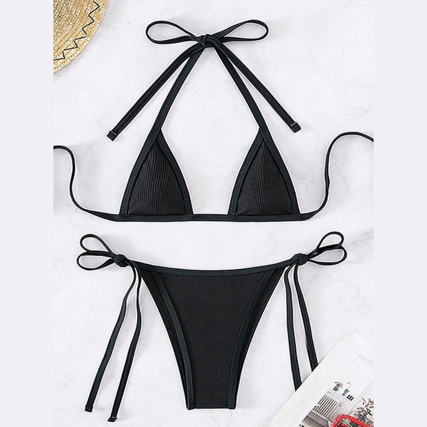 Sexy G-String Women Swimwear Lace Up Push Up Thong Beachwear Bikini Sets