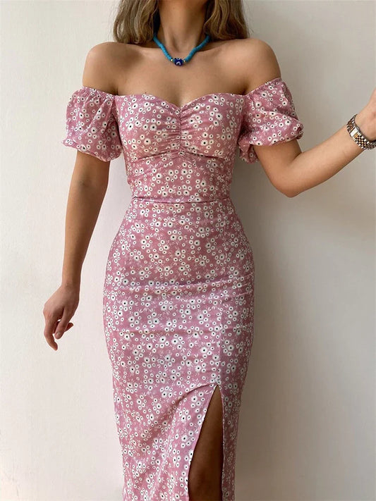 2024 Sexy Floral Short Sleeve Backless Boho Dress