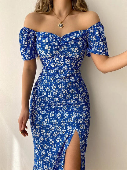 2024 Sexy Floral Short Sleeve Backless Boho Dress