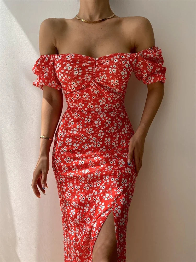 2024 Sexy Floral Short Sleeve Backless Boho Dress