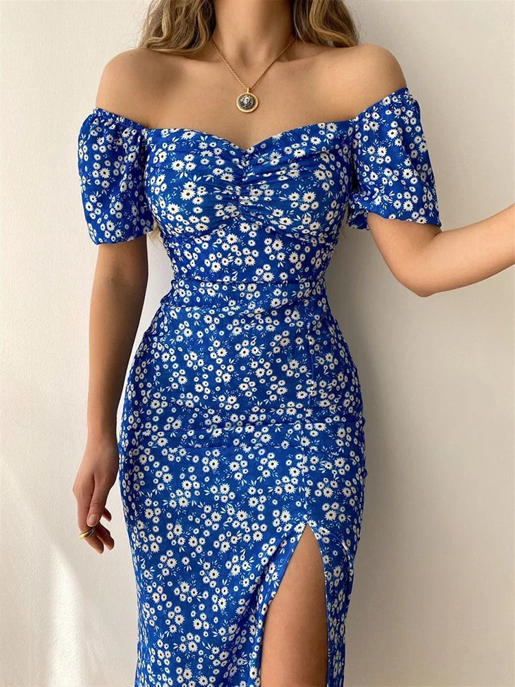 2024 Sexy Floral Short Sleeve Backless Boho Dress