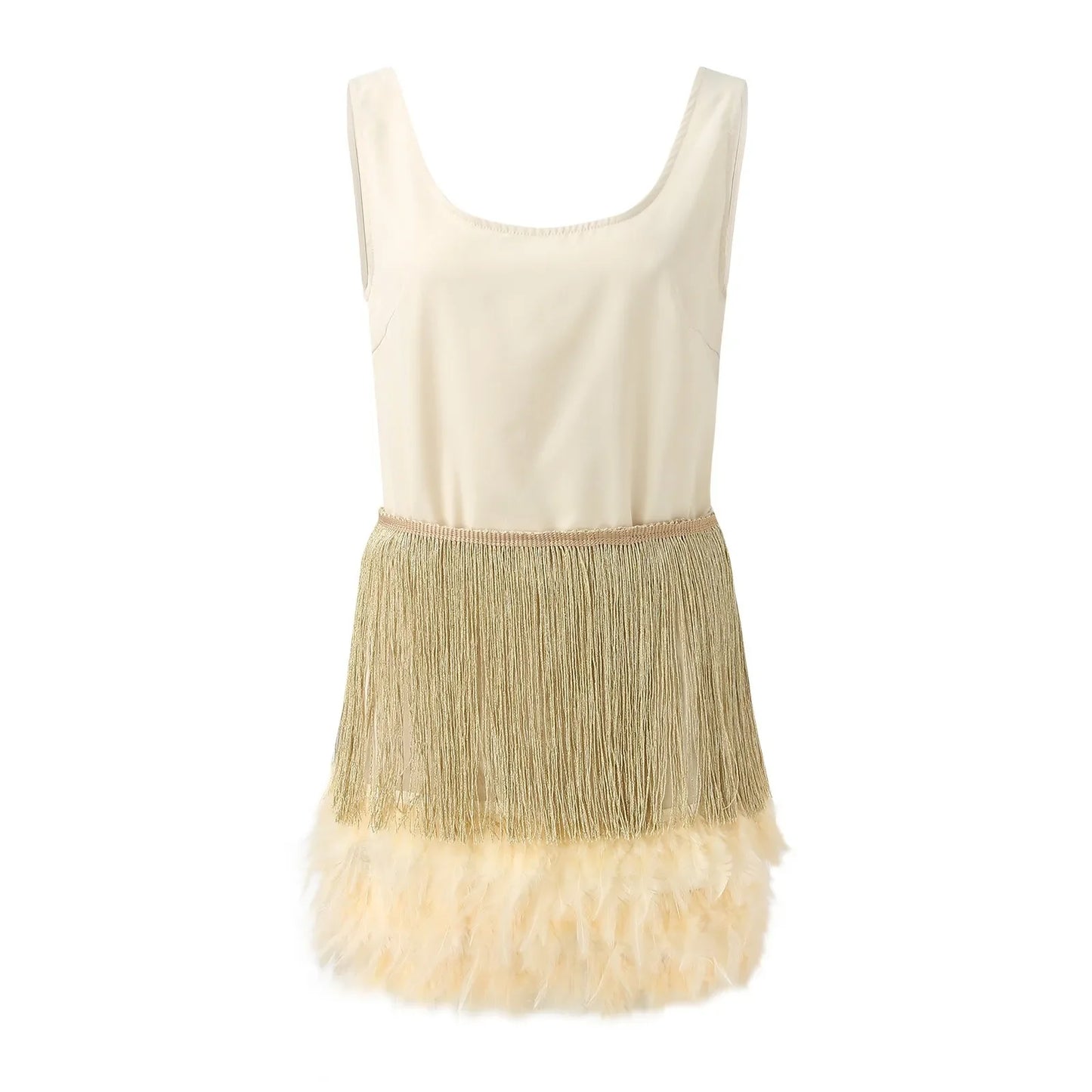 Sexy Fringe Feather Vest Skirt Set Chic Sleeveless Solid Tank Pencil Mini Skirts Female Party Club Tassel Outfits Dress