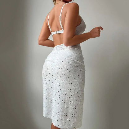 White Push Up Underwire Skirt Holiday Bathing Suit Cover Ups Bikini Sets