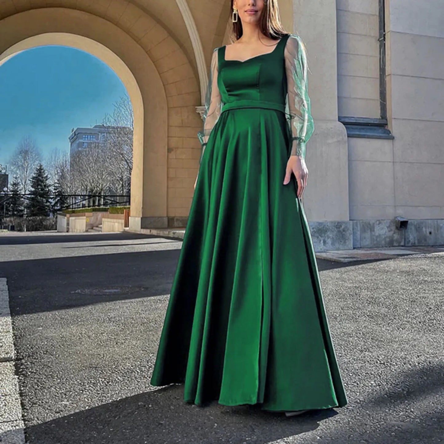 A-Line High Slit Satin Evening Formal Party Autumn Summer Sexy Bridesmaid For Wedding Dress