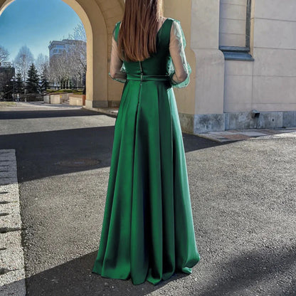 A-Line High Slit Satin Evening Formal Party Autumn Summer Sexy Bridesmaid For Wedding Dress