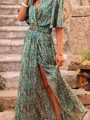 2024 Summer Sexy Short Sleeve Party Long Boho Dress