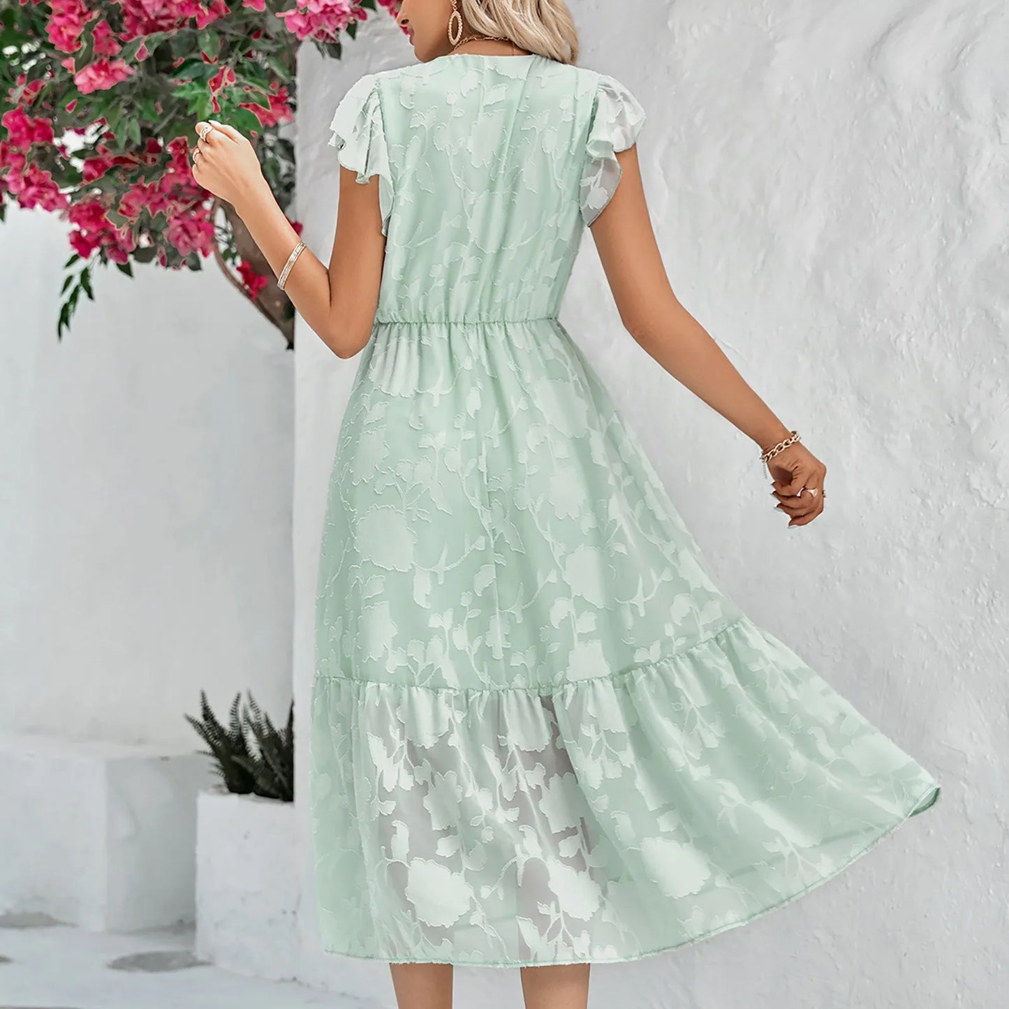 New Clothing Flower Flying Sleeve A-Line Loose Casual Party Dress